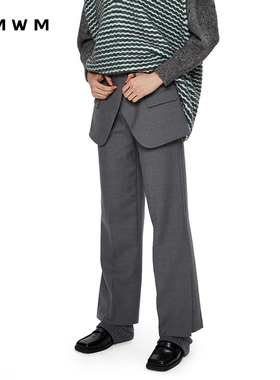 【WMWM】修身高级流行洋气气质搭配设计感假两件高腰休闲直筒裤女