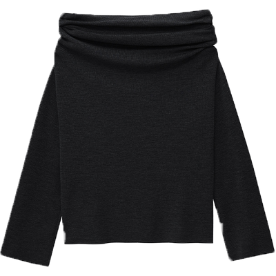 【WMWM】秋冬休闲高级流行设计感超细羊毛不对称垂领针织打底衫