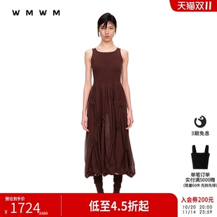 高级流行设计感休闲复古时尚 女装 波点抽摺蓬蓬气质连衣裙 WMWM