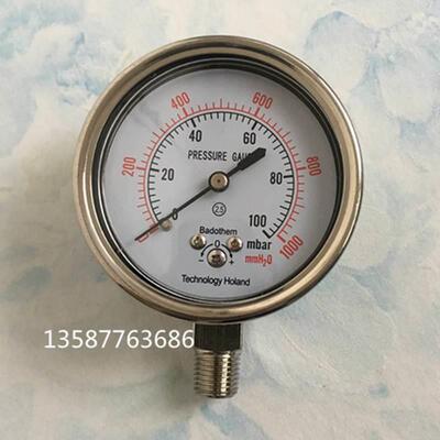 膜合压力表0-100mbar微压表250mbar气体表200mbar负压表400mbar