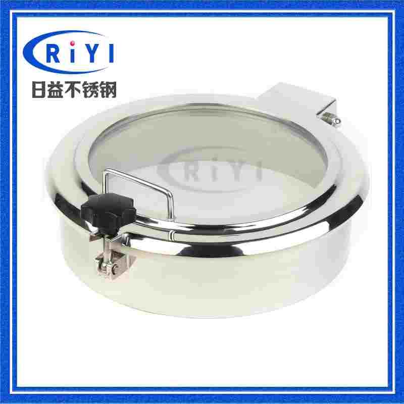 304不锈钢大玻璃常压人孔盖卫生级压条横梁手孔门焊接圆形翻边YAB