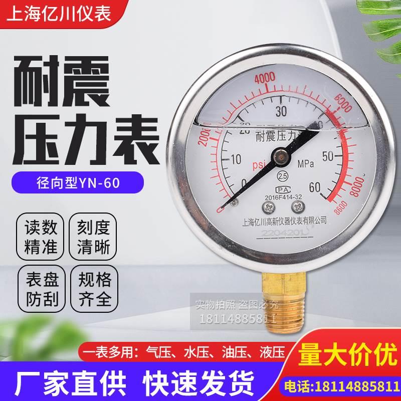 压力表YN601/4螺纹耐震径向压力油压水压气压0-1.6/100MPa多量程