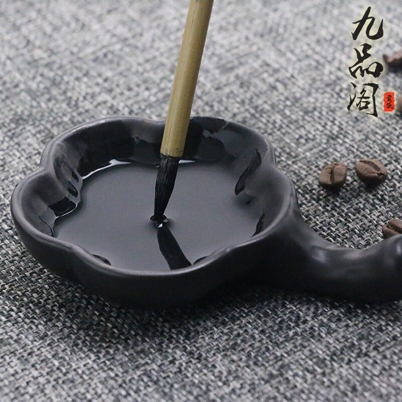 毛笔墨蝶水碟陶瓷砚台盛墨汁k碗墨水盘笔架两用笔搁笔洗文房四宝