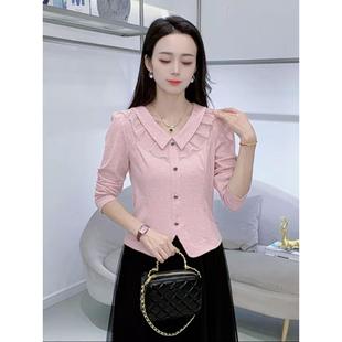 MONLOUVE时尚年轻的女式长袖衬衫,早秋新款,娇小百搭修身衬衫,