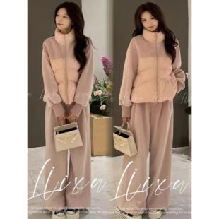 MONLOUVE时尚休闲套装女式冬季新款洋气立领服外套阔腿裤减龄显瘦