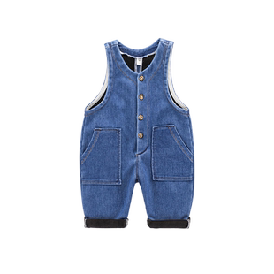 宝宝裤子春秋冬2024新款洋气儿童牛仔背带裤婴儿加绒男女童装冬装