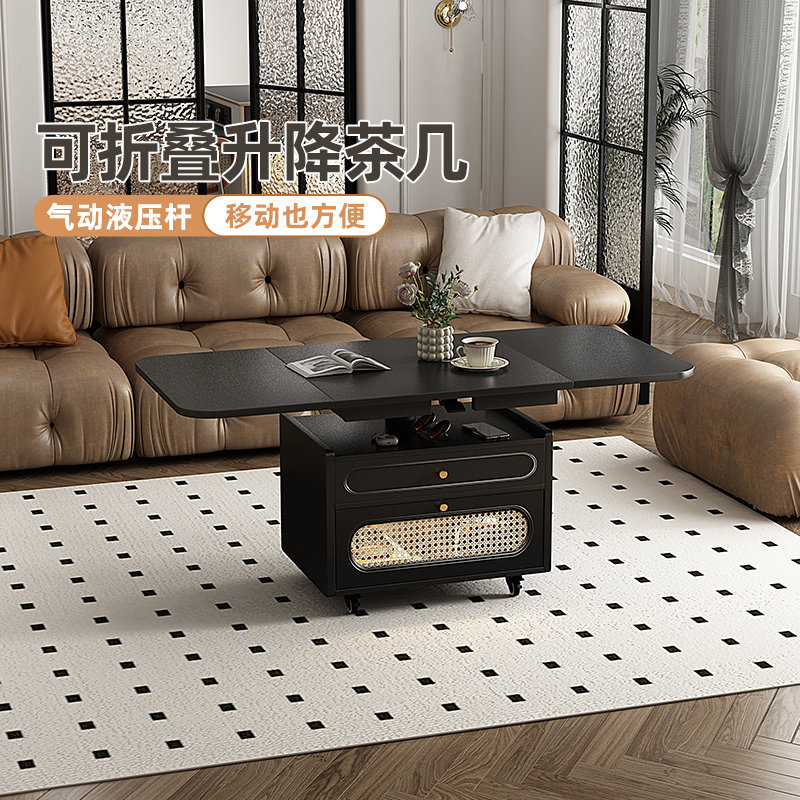 可折叠升降茶几餐桌两用一体移动岩板创意小户型客厅沙发桌子轻奢