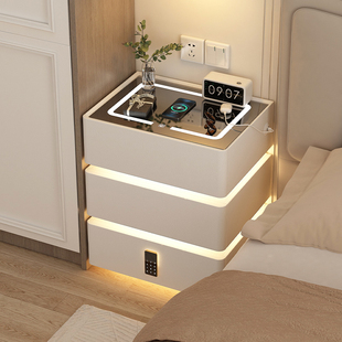 法式悬浮床头柜带灯一体收纳箱主卧高颜值白色三斗柜三层抽屉45cm