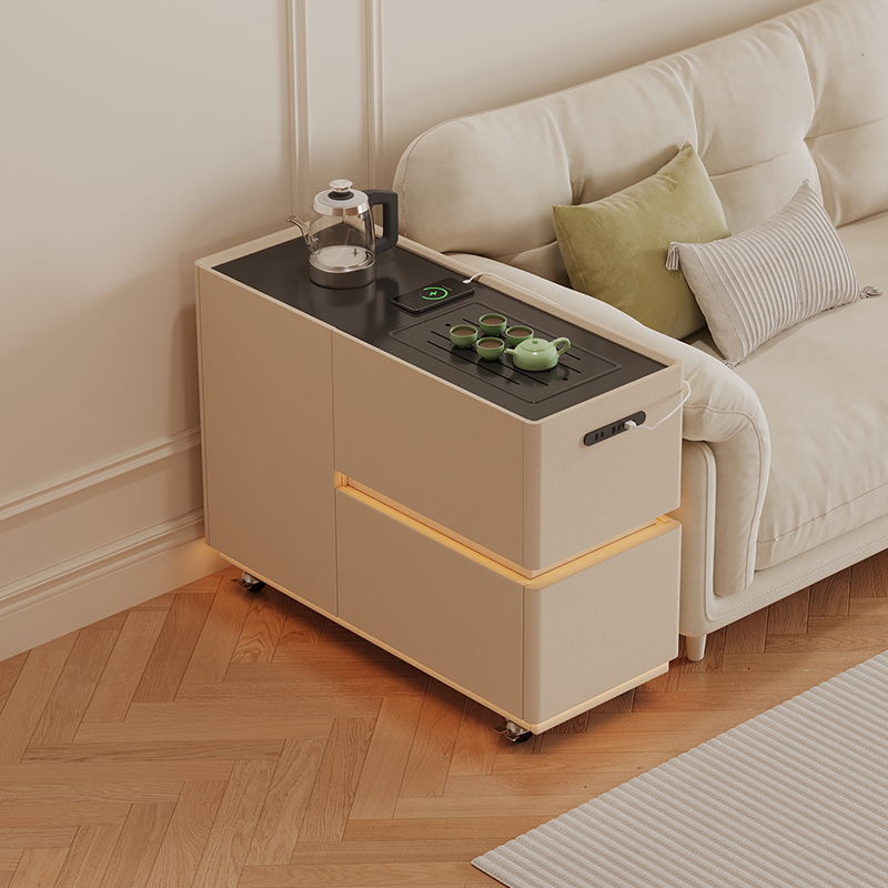 现代轻奢沙发边几侧边柜烧水壶一体小茶台客厅可移动小推车高级感