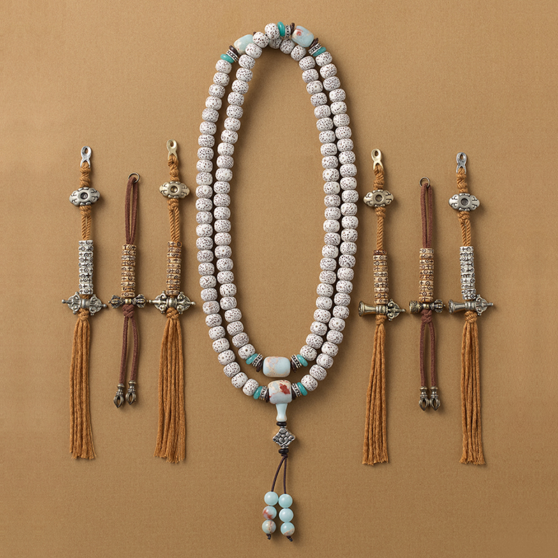 108颗佛珠计数器藏式黄铜合金白水晶金刚杵铃文玩手工星月菩提