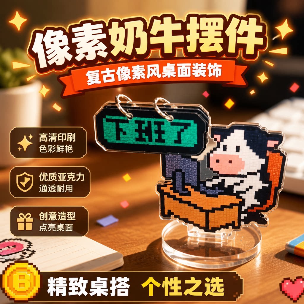 牛马打工人立牌四面翻牌电脑摆件亚克力办公室工位桌面创意装饰品