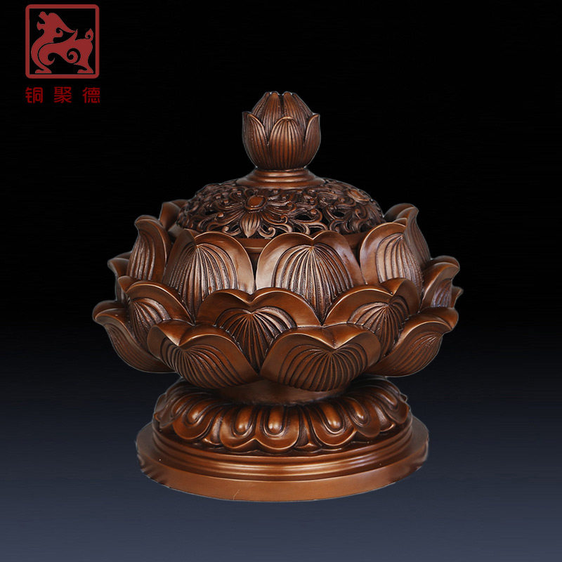 铜聚德纯紫铜莲花雕刻香薰炉