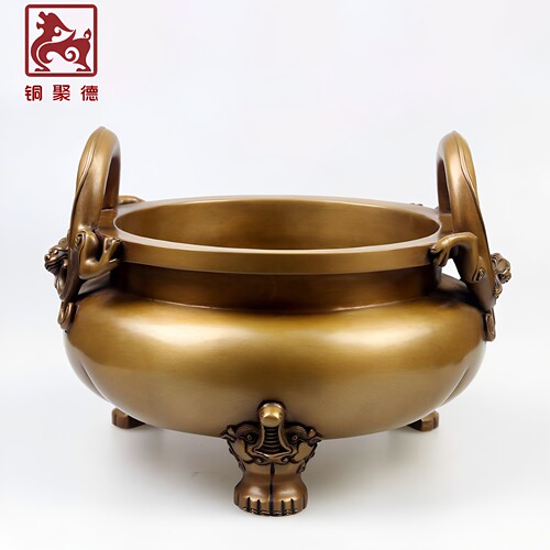 铜聚德精铜仿古夔龙耳象足炉摆件