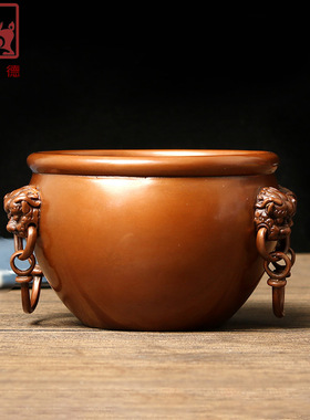 铜聚德 纯铜故宫狮首缸工艺品公司乔迁开业礼品风水聚宝盆摆件