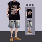 潮流背心休闲套装 男士 美式 夏季 无袖 坎肩t恤痞帅穿搭一整套两件套