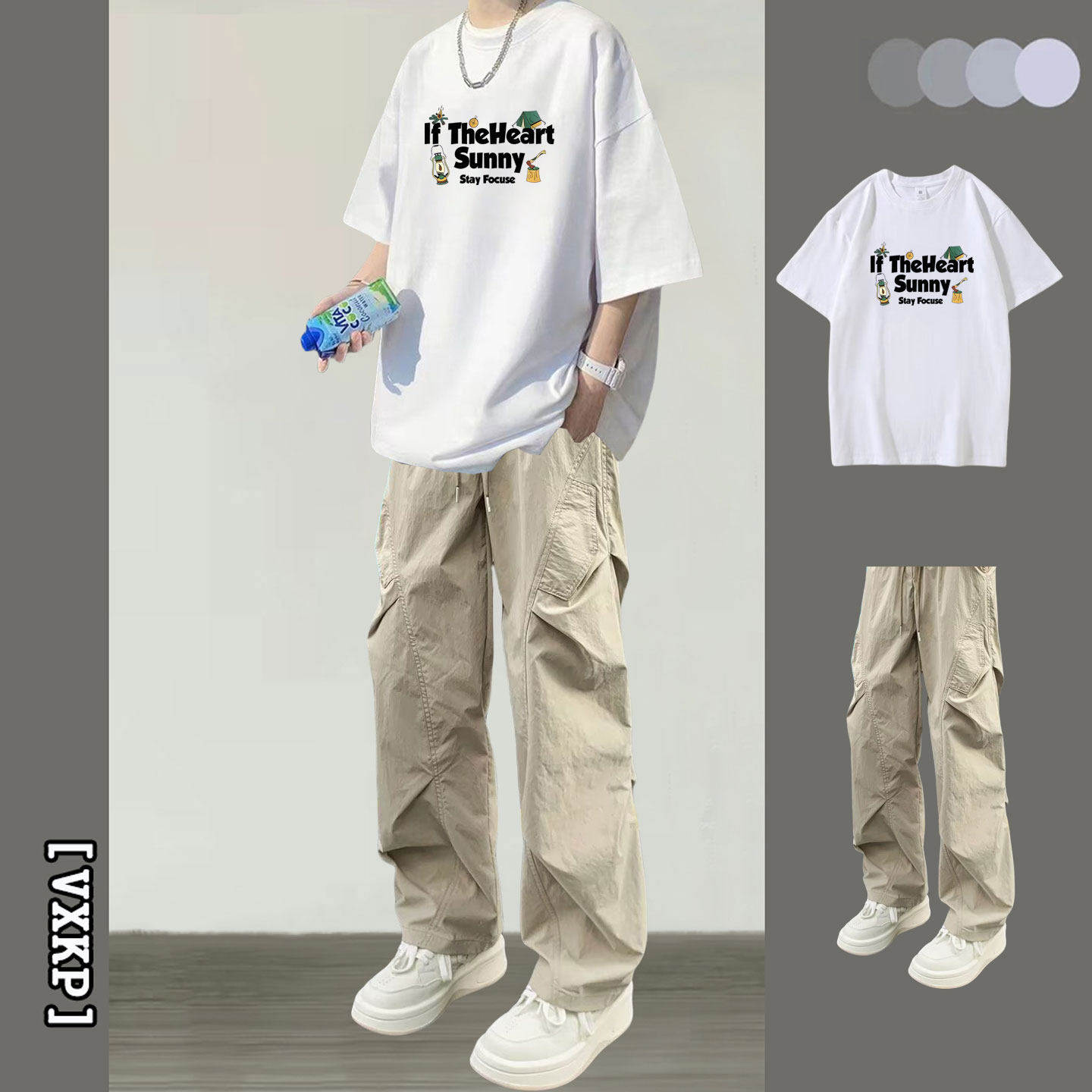 夏季短袖套装男潮牌搭配一套青少年学生帅气时髦休闲 T恤男装衣服