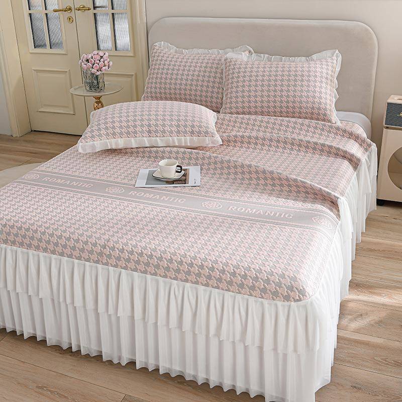 直播爆款类凉感豆豆冰丝席A类凉豆三件A套床裙冰款丝软席可折叠调