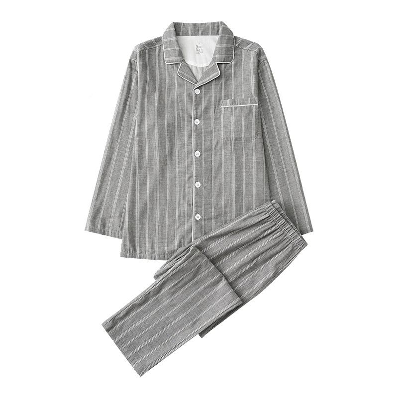 2025款纯色情侣长袖春双层纱家布纯男女款棉睡衣套装居IIO家居服