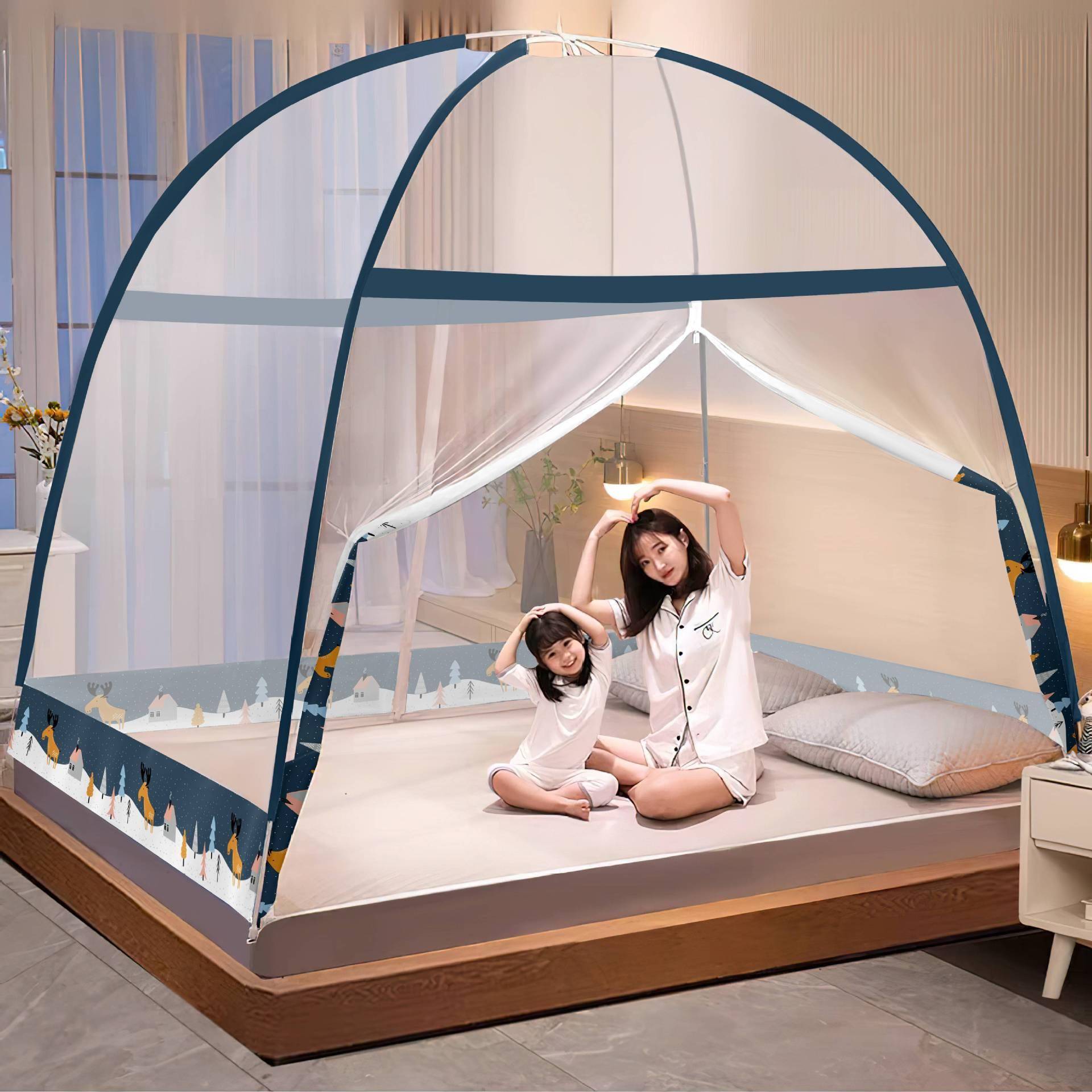 8新款尘防FP-蒙古顶蚊帐家用卧室1.米床加厚密拉链式蚊帐双人.12m