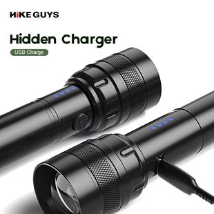 小型铝合金笔夹式手电筒便捷充电LED变焦手电筒家用强光迷你手电