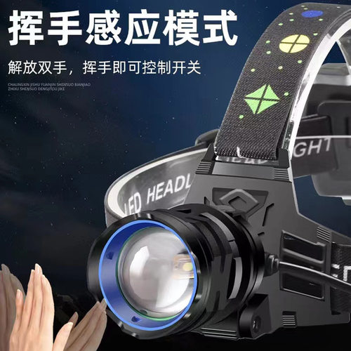 白激光头灯铝合金Type-C泛光户外探照灯强光远射长续航感应头灯