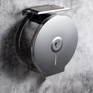 不锈钢大卷纸盒酒店卫生间置物厕纸盒纸巾架浴室圆形大盘擦手纸盒