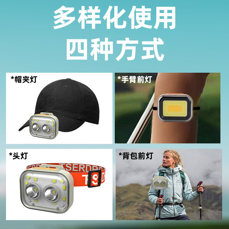 新款多功能强光头灯便携式头灯手腕灯帽夹灯夜钓红蓝警示灯