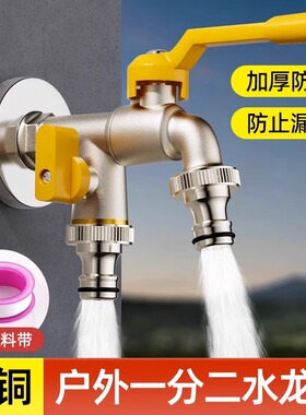 户外水龙头防冻全铜一进二出庭院花园浇花4分双出室外自来水龙头