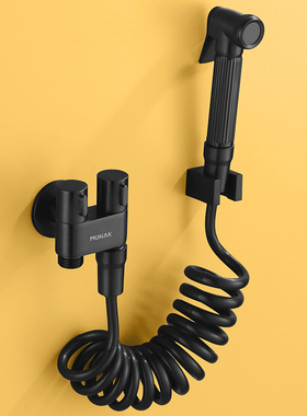 黑色迷你角阀洗衣机一进二出黄铜双控分水器马桶喷枪一分二水龙头