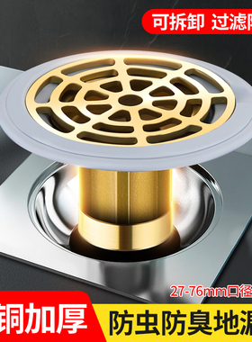 地漏防臭器卫生间下水管道排水口大过滤网通用密封全铜内芯盖神器