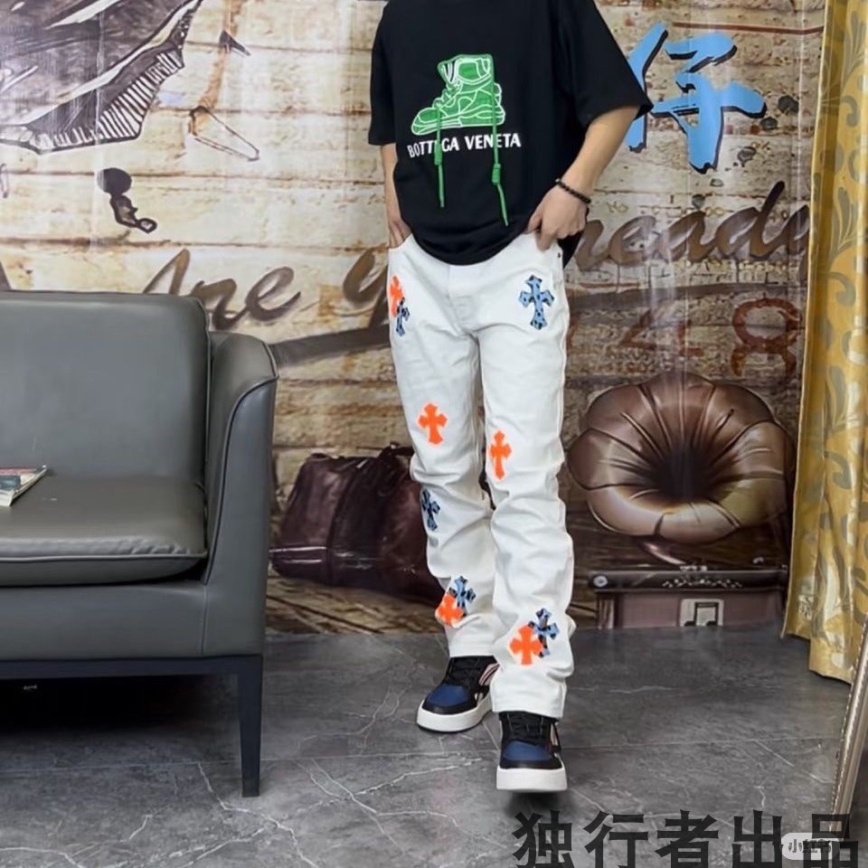 2025新款CH克罗十字架高街美式风直筒裤水洗蓝百搭休闲牛仔裤潮