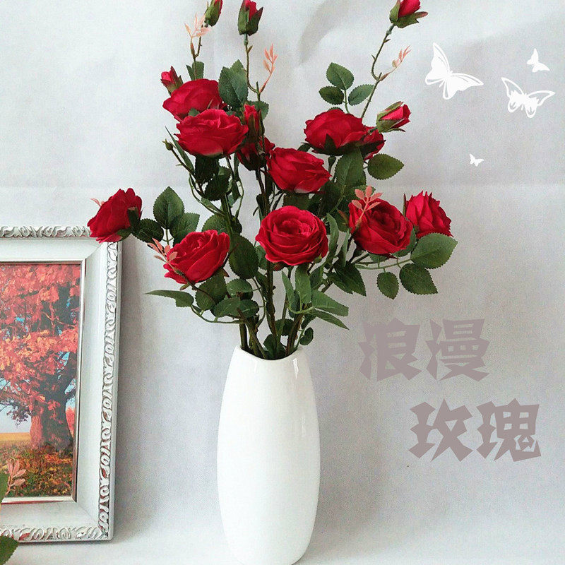 6头仿真玫瑰花假花绢花客厅装饰花摆件干花花束插花艺买五送一支