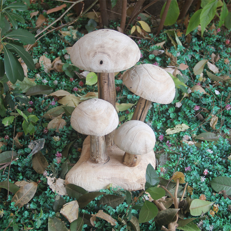 厂家销售手工木质摆件创意桌凳民宿酒店蘑菇艺术造型装饰品