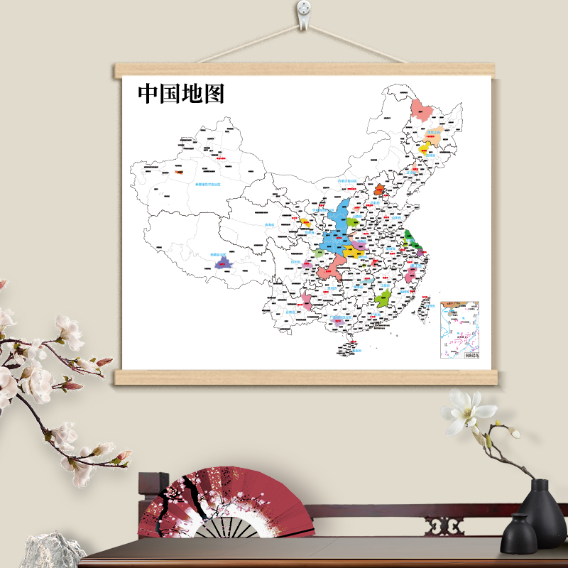 旅游足迹打卡地图挂画全中国市级旅行城市涂色记录装饰画墙壁挂轴