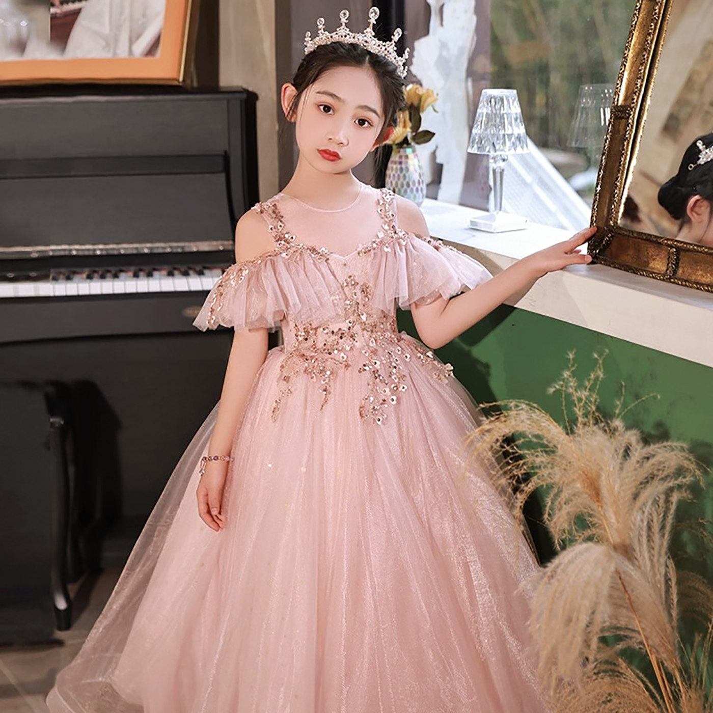 女童高端公主裙粉色花童