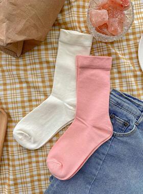 袜子女中筒袜夏季款黑白色情侣袜纯色堆堆袜百搭中筒袜长筒男士