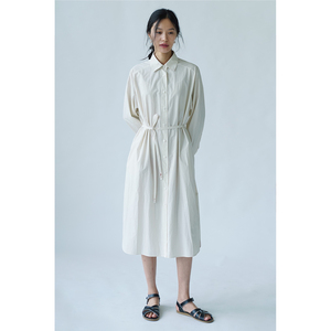 30.R自然系女装/盐缩水洗棉 撞色刺绣 长衬衫裙连衣裙