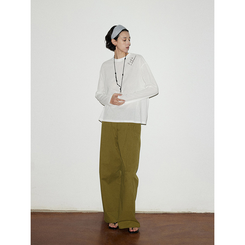 30.R 90s cleanfit/高端全棉透感显瘦圆领休闲宽松印花长袖T恤