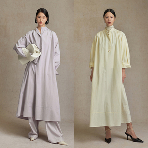 30.R自然系女装/长绒棉碳素磨毛工艺 衬衫式连衣裙