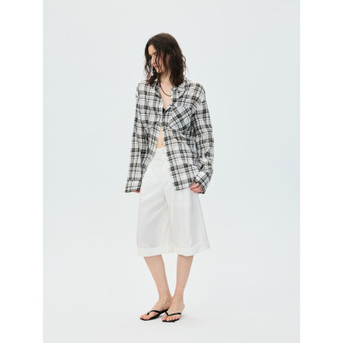 30.R 90s cleanfit/日本进口棉感休闲百搭格纹色织宽松衬衫