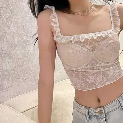 inner樱内纯欲法式别致小背心内搭花边蕾丝吊带美背内衣女带胸垫