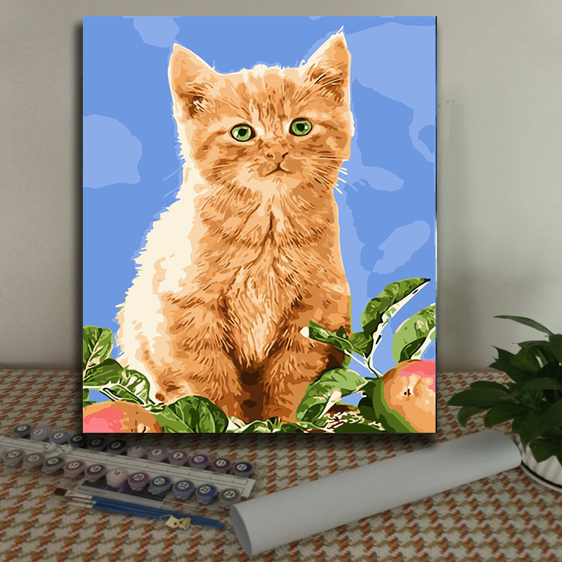 diy数字油画可爱猫咪 卡通动漫儿童手工简单涂鸦 填色丙烯油彩画