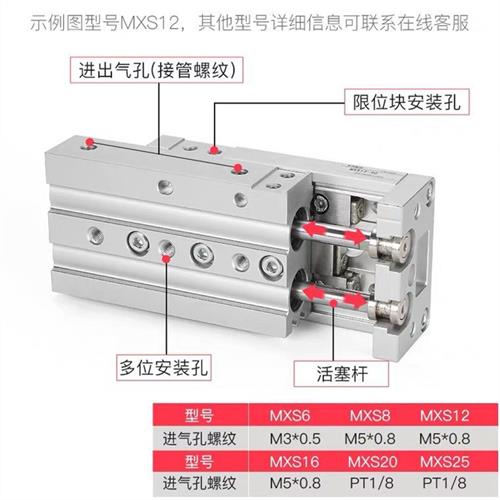 SMC滑台导轨气缸MXS6/8/12/16/20/25--10/20/30/40/50/75/100AS B 标准件/零部件/工业耗材 气缸 原图主图