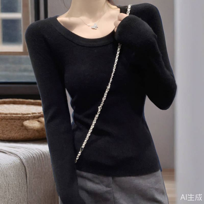 法式绝美别致春秋冬季短款上衣百搭修身低领针织衫打底内搭毛衣女