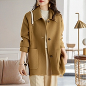 新款 毛绒大衣女中长款 宽松单面呢大衣春秋冬款 小个子简约毛呢外套