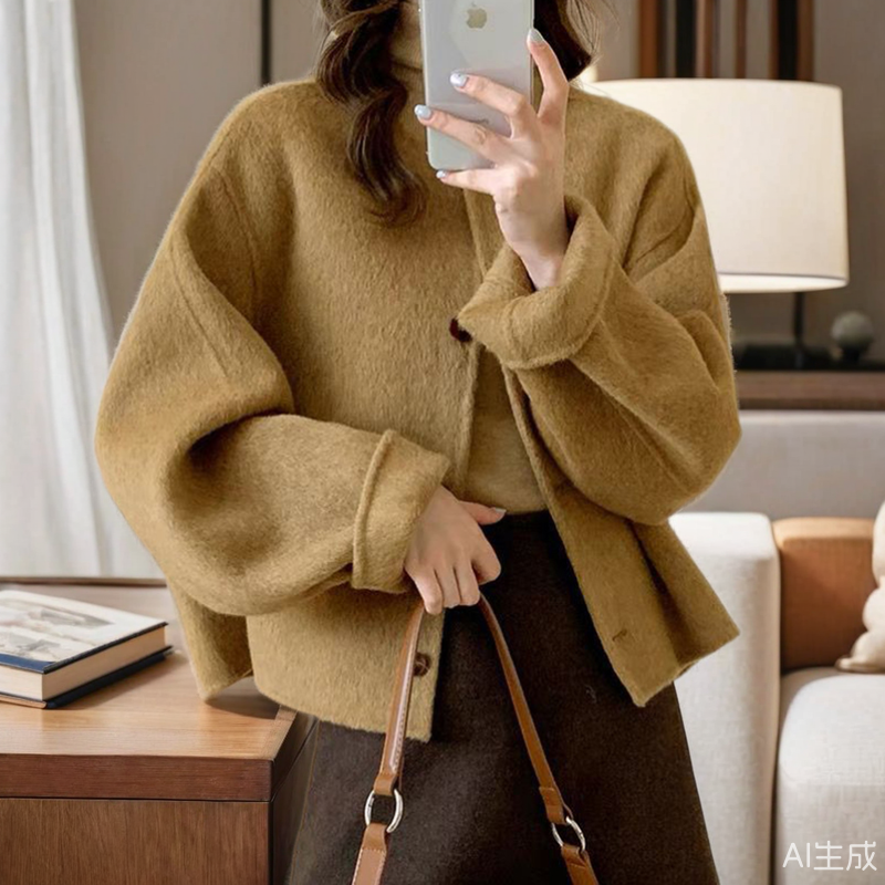 春秋冬季韩版轻奢双面大衣女短款小香风韩版宽松显瘦圆领毛呢外套,女装/女士精品,毛呢外套,淘宝优惠券,粉丝福利购,淘宝优惠卷