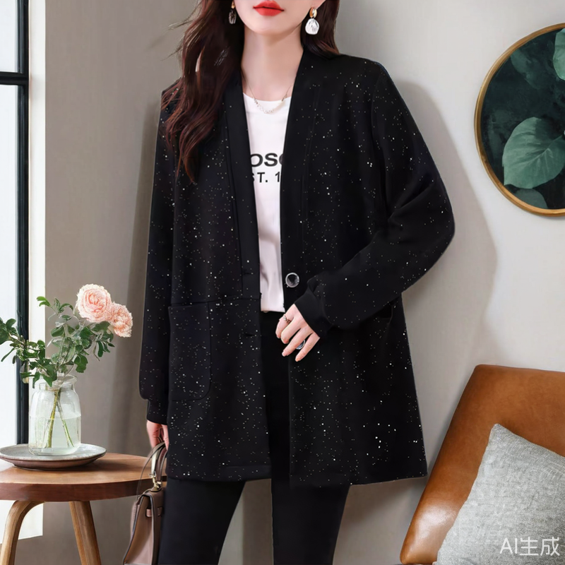 休闲慵懒风软糯中长款毛呢外套