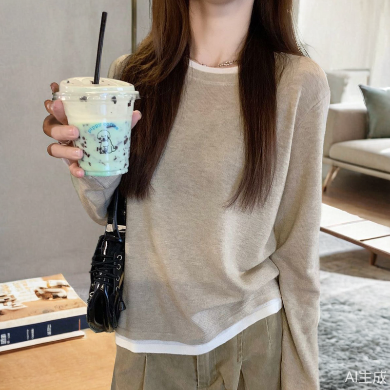 显瘦假两件针织毛衣内搭上衣