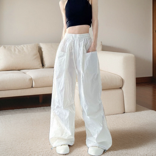 直筒工装裤女春夏新款百搭高腰宽松阔腿美式速干运动机能降落伞兵