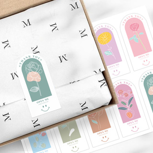 饰标签 装 100贴 包莫兰迪色长方形贴纸礼盒密封贴谢谢封口贴包装